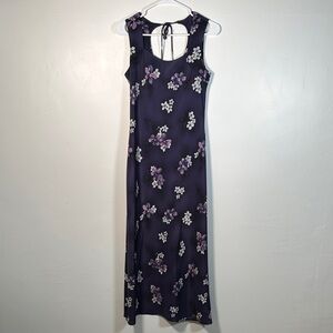 Jodi Michaels Floral Maxi Dress XS Purple Sleeveless Tie Back